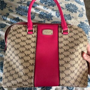Michael Kors Tan and Pink Tote Bag